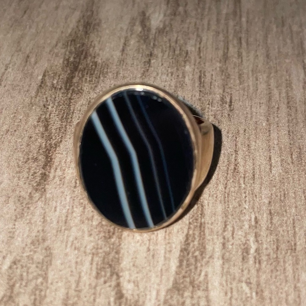 Vintage Black Onyx Banded Statement Ring, Size 9.5